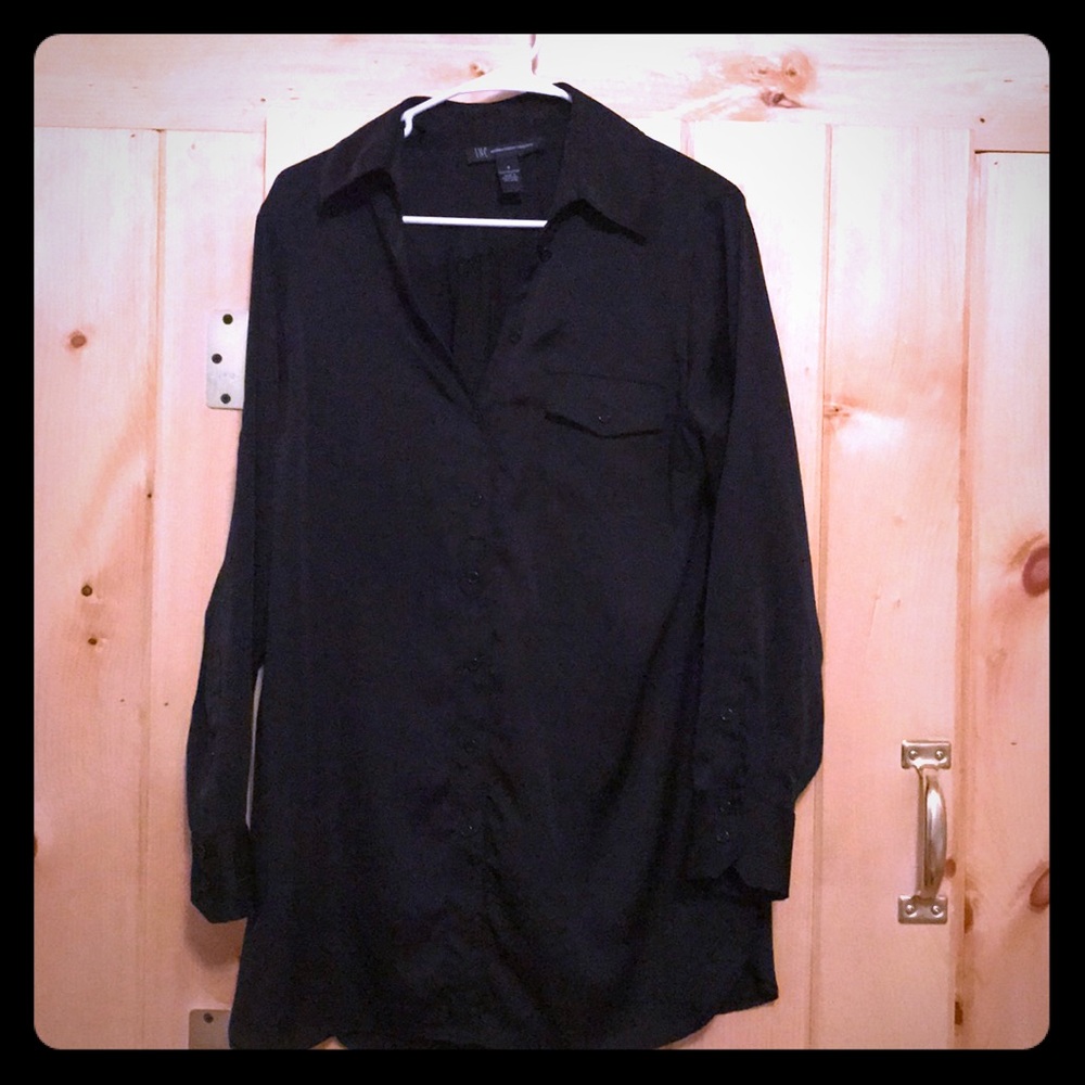 Black polyester button up dress